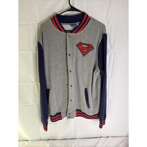 MENS SUPERMAN‎ SNAP FRONT VARSITY JACKET SZ 14 GRAY/BLUE/RED